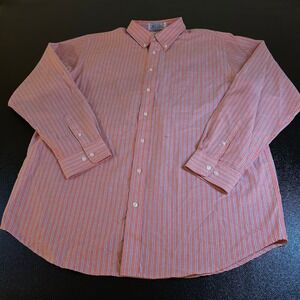 Irvine Park Striped Button Down Shirt Mens 17.5 Tall Orange Long Sleeve Pocket